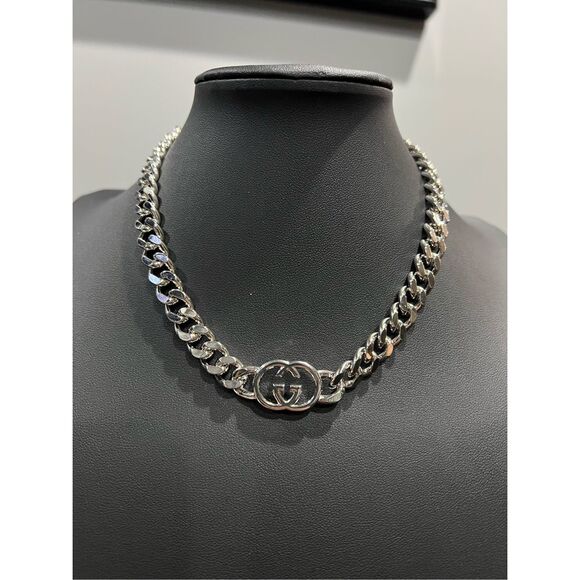 Gucci silver tone interlocking g choker style chain necklace - Picture 1 of 7
